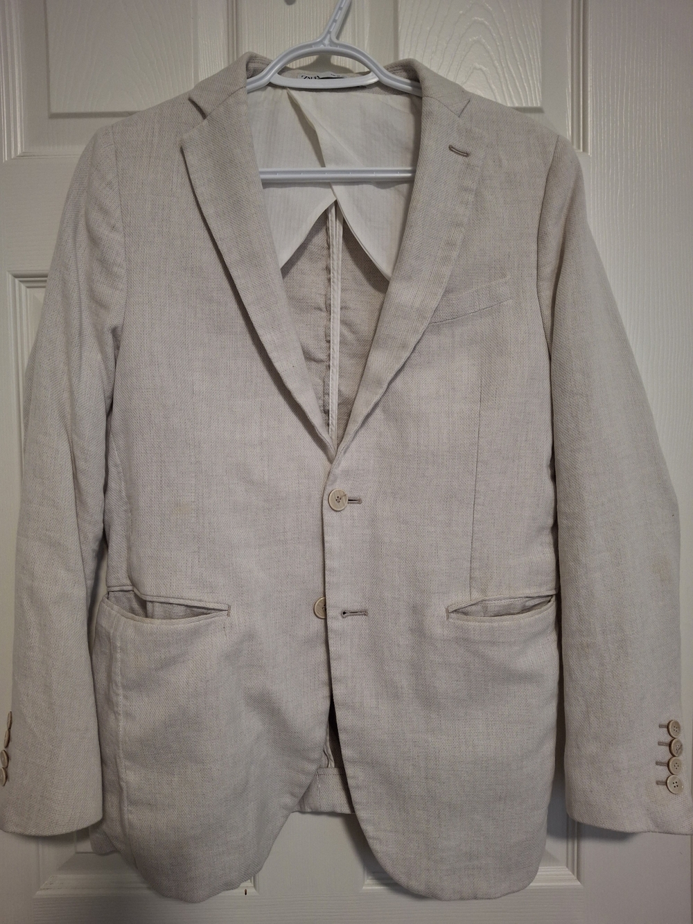 ZARA Mens Cream Linen Blend Blazer Suit Jacket US 38 (Fits like 36R)